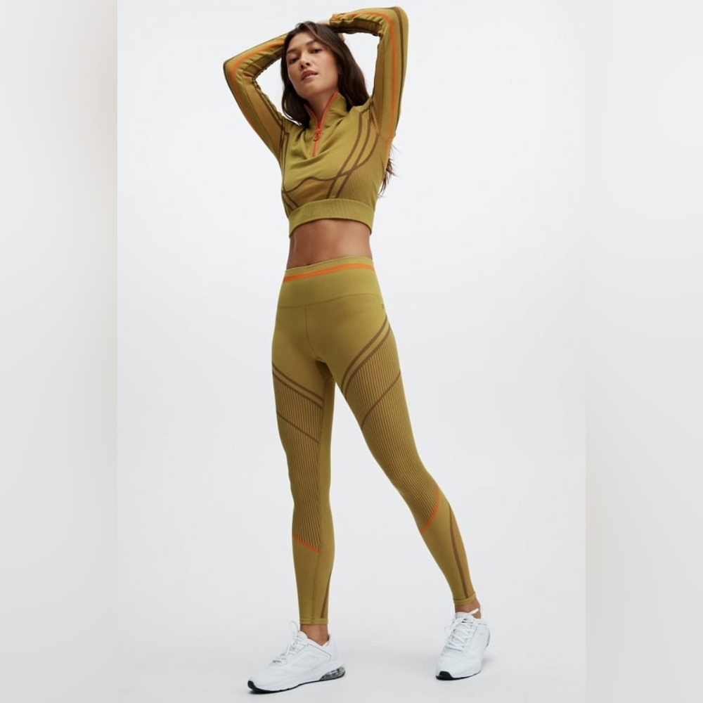 Fabletics Opal Seamless High-Waisted Green & Orange Performance Leggings